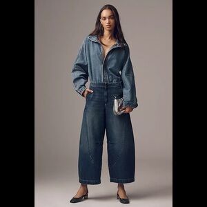 Pilcro Barrel Leg Denim Jeans - Dark Blue
